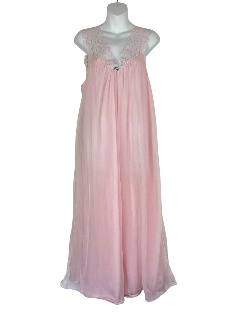 Vintage Pink Lace Trim Romantic Cottagecore Maxi Slip Dress Nightgown SZ Medium